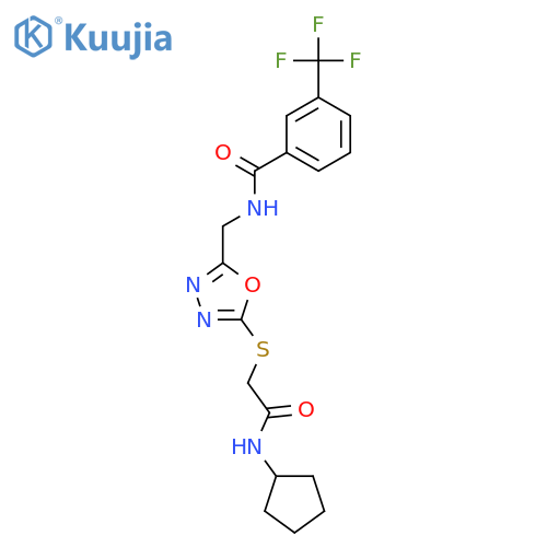 N-(5-{(cyclopentylcarbamoyl)methylsulfanyl}-1,3,4-oxadiazol-2-yl)methyl-3-(trifluoromethyl)benzamide structure