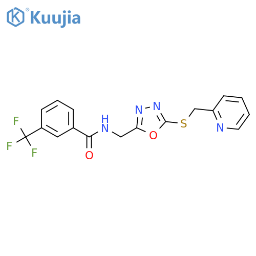 N-(5-{(pyridin-2-yl)methylsulfanyl}-1,3,4-oxadiazol-2-yl)methyl-3-(trifluoromethyl)benzamide structure