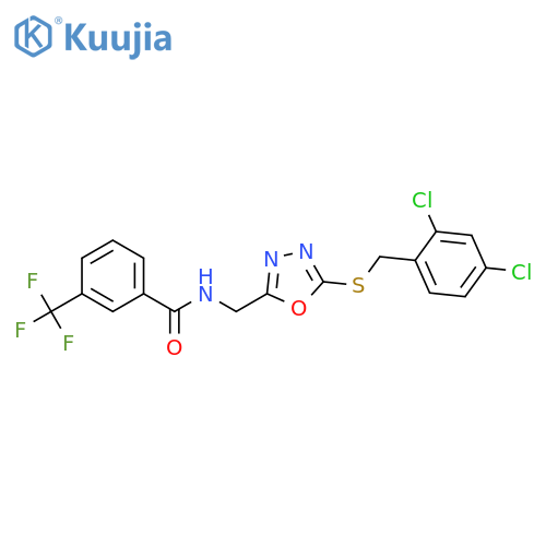 N-(5-{(2,4-dichlorophenyl)methylsulfanyl}-1,3,4-oxadiazol-2-yl)methyl-3-(trifluoromethyl)benzamide structure