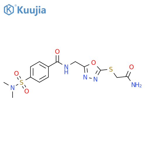 N-({5-(carbamoylmethyl)sulfanyl-1,3,4-oxadiazol-2-yl}methyl)-4-(dimethylsulfamoyl)benzamide structure