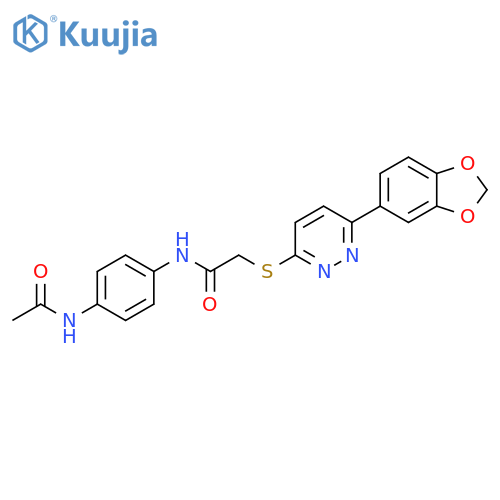 2-{6-(2H-1,3-benzodioxol-5-yl)pyridazin-3-ylsulfanyl}-N-(4-acetamidophenyl)acetamide structure