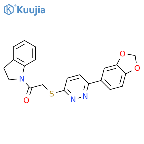 2-{6-(2H-1,3-benzodioxol-5-yl)pyridazin-3-ylsulfanyl}-1-(2,3-dihydro-1H-indol-1-yl)ethan-1-one structure