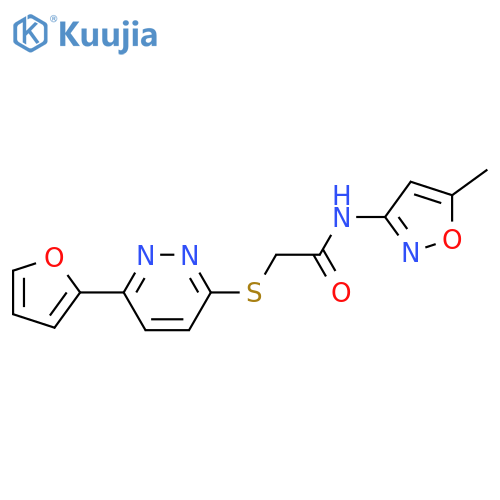 2-{6-(furan-2-yl)pyridazin-3-ylsulfanyl}-N-(5-methyl-1,2-oxazol-3-yl)acetamide structure