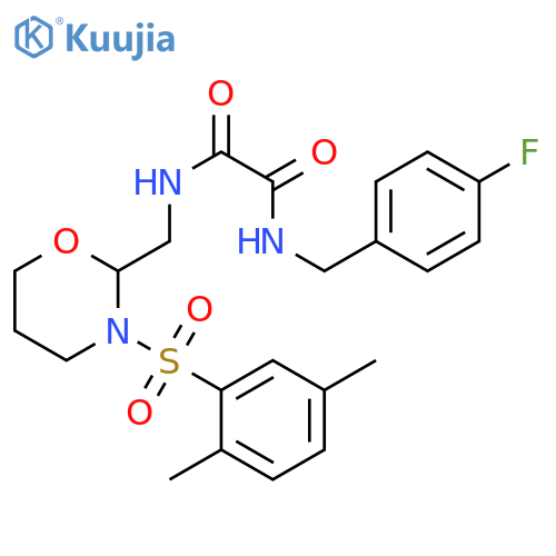 N-{3-(2,5-dimethylbenzenesulfonyl)-1,3-oxazinan-2-ylmethyl}-N'-(4-fluorophenyl)methylethanediamide structure