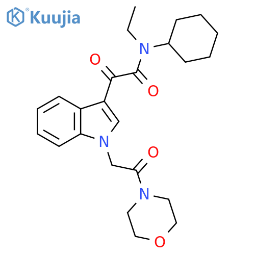 N-cyclohexyl-N-ethyl-2-{1-2-(morpholin-4-yl)-2-oxoethyl-1H-indol-3-yl}-2-oxoacetamide structure