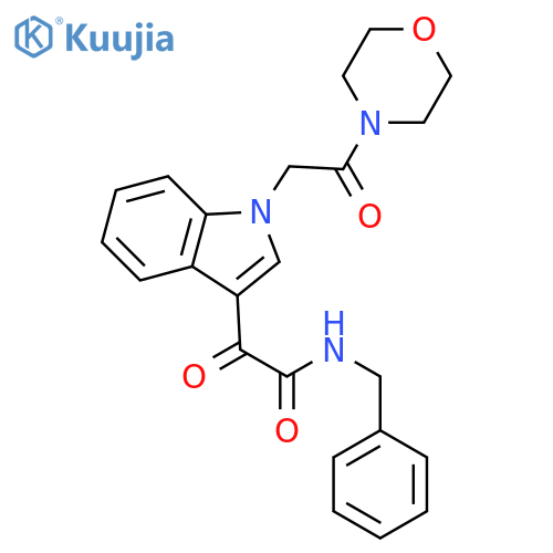 N-benzyl-2-{1-2-(morpholin-4-yl)-2-oxoethyl-1H-indol-3-yl}-2-oxoacetamide structure
