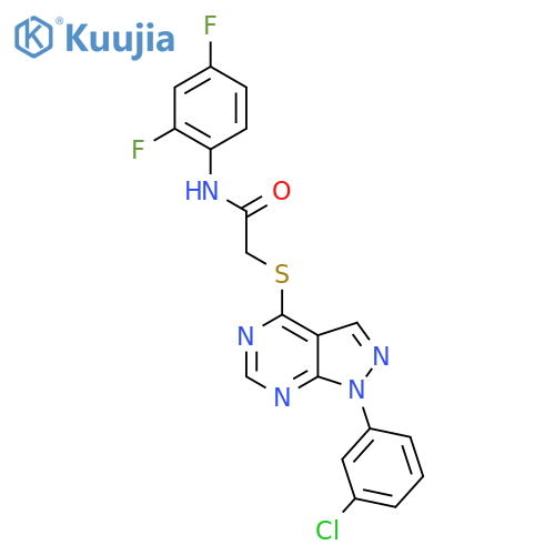 2-{1-(3-chlorophenyl)-1H-pyrazolo3,4-dpyrimidin-4-ylsulfanyl}-N-(2,4-difluorophenyl)acetamide structure