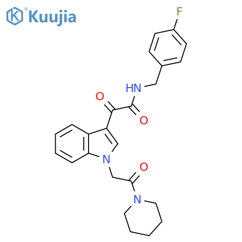 N-(4-fluorophenyl)methyl-2-oxo-2-{1-2-oxo-2-(piperidin-1-yl)ethyl-1H-indol-3-yl}acetamide structure
