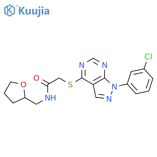 2-{1-(3-chlorophenyl)-1H-pyrazolo3,4-dpyrimidin-4-ylsulfanyl}-N-(oxolan-2-yl)methylacetamide structure