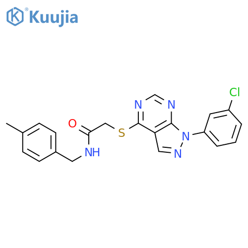 2-{1-(3-chlorophenyl)-1H-pyrazolo3,4-dpyrimidin-4-ylsulfanyl}-N-(4-methylphenyl)methylacetamide structure