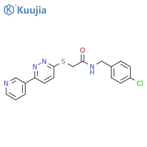 N-(4-chlorophenyl)methyl-2-{6-(pyridin-3-yl)pyridazin-3-ylsulfanyl}acetamide structure