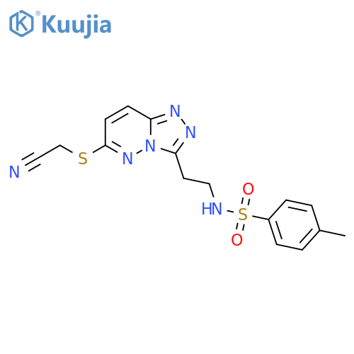 N-(2-{6-(cyanomethyl)sulfanyl-1,2,4triazolo4,3-bpyridazin-3-yl}ethyl)-4-methylbenzene-1-sulfonamide structure