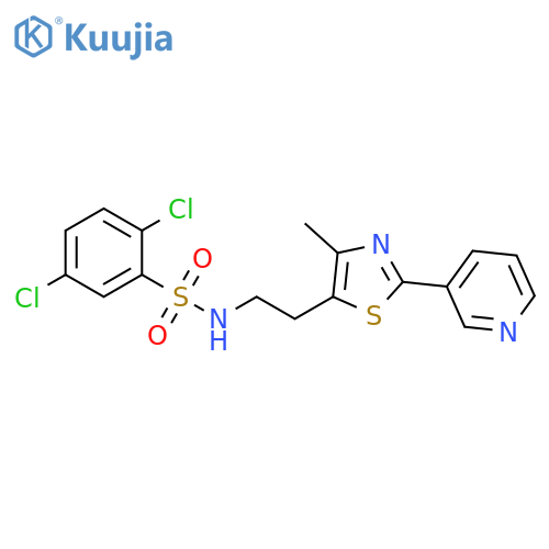 2,5-dichloro-N-{2-4-methyl-2-(pyridin-3-yl)-1,3-thiazol-5-ylethyl}benzene-1-sulfonamide structure