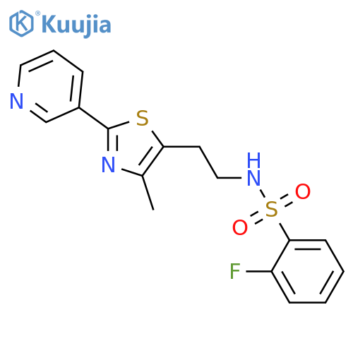 2-fluoro-N-{2-4-methyl-2-(pyridin-3-yl)-1,3-thiazol-5-ylethyl}benzene-1-sulfonamide structure