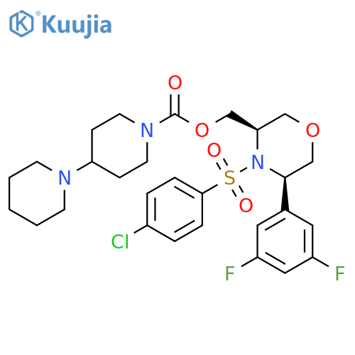 [1,4'-Bipiperidine]-1'-carboxylic acid,[(3R,5R)-4-[(4-chlorophenyl)sulfonyl]-5-(3,5-difluorophenyl)-3-morpholinyl]methyl ester, rel- structure