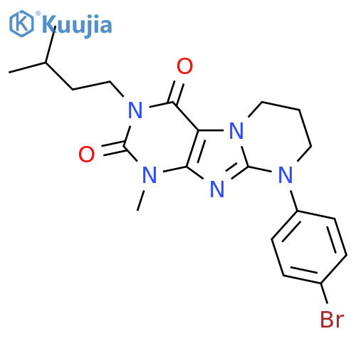 9-(4-bromophenyl)-1-methyl-3-(3-methylbutyl)-1H,2H,3H,4H,6H,7H,8H,9H-pyrimido1,2-gpurine-2,4-dione structure