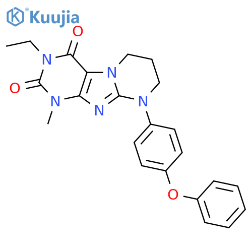 3-ethyl-1-methyl-9-(4-phenoxyphenyl)-1H,2H,3H,4H,6H,7H,8H,9H-pyrimido1,2-gpurine-2,4-dione structure