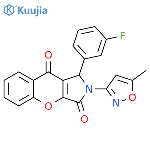 1-(3-fluorophenyl)-2-(5-methyl-1,2-oxazol-3-yl)-1H,2H,3H,9H-chromeno2,3-cpyrrole-3,9-dione structure