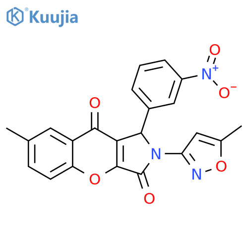 7-methyl-2-(5-methyl-1,2-oxazol-3-yl)-1-(3-nitrophenyl)-1H,2H,3H,9H-chromeno2,3-cpyrrole-3,9-dione structure