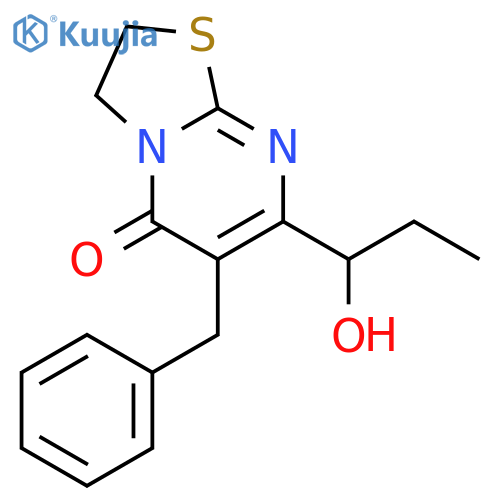 5H-Thiazolo[3,2-a]pyrimidin-5-one,2,3-dihydro-7-(1-hydroxypropyl)-6-(phenylmethyl)- structure