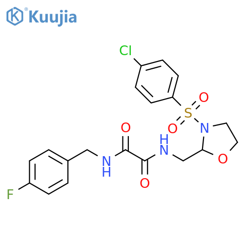 N-{3-(4-chlorobenzenesulfonyl)-1,3-oxazolidin-2-ylmethyl}-N'-(4-fluorophenyl)methylethanediamide structure