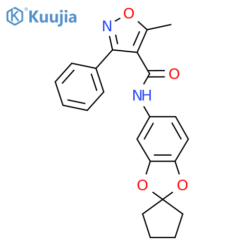 5-methyl-3-phenyl-N-{spiro1,3-dioxaindane-2,1'-cyclopentan-6-yl}-1,2-oxazole-4-carboxamide structure