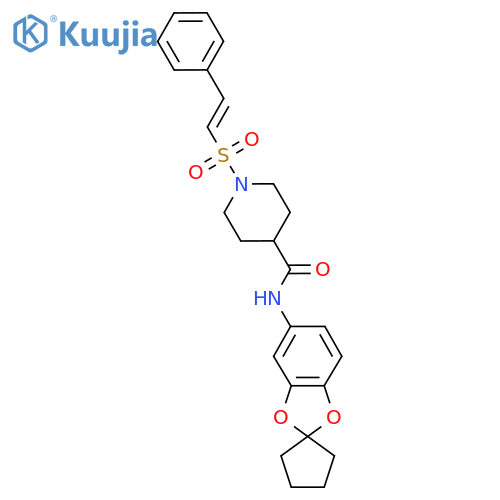 1-(2-phenylethenesulfonyl)-N-{spiro[1,3-dioxaindane-2,1'-cyclopentan]-6-yl}piperidine-4-carboxamide structure