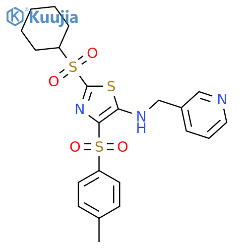 2-(cyclohexanesulfonyl)-4-(4-methylbenzenesulfonyl)-N-(pyridin-3-yl)methyl-1,3-thiazol-5-amine structure