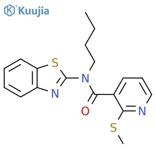 N-(1,3-benzothiazol-2-yl)-N-butyl-2-(methylsulfanyl)pyridine-3-carboxamide structure