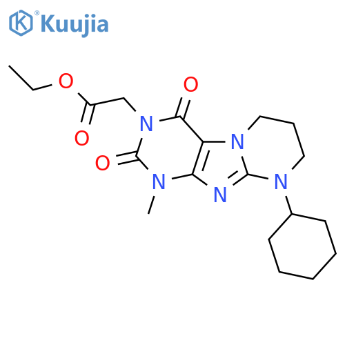 ethyl 2-{9-cyclohexyl-1-methyl-2,4-dioxo-1H,2H,3H,4H,6H,7H,8H,9H-pyrimido1,2-gpurin-3-yl}acetate structure