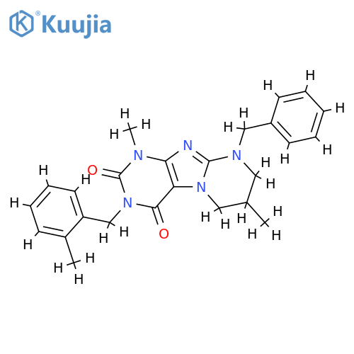 9-benzyl-1,7-dimethyl-3-(2-methylphenyl)methyl-1H,2H,3H,4H,6H,7H,8H,9H-pyrimido1,2-gpurine-2,4-dione structure