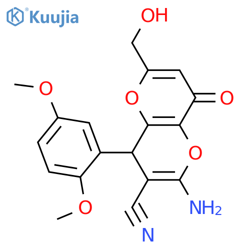 2-amino-4-(2,5-dimethoxyphenyl)-6-(hydroxymethyl)-8-oxo-4H,8H-pyrano3,2-bpyran-3-carbonitrile structure