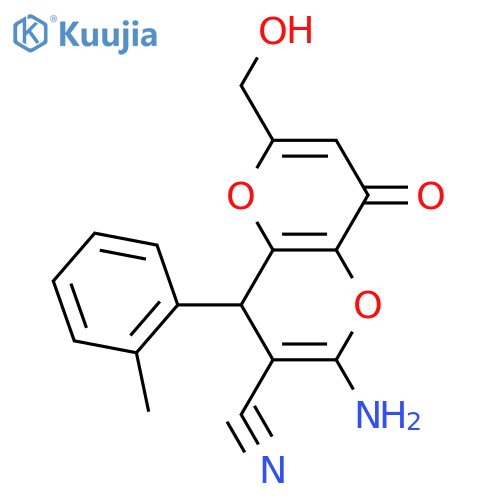 2-Amino-6-(hydroxymethyl)-4-(2-methylphenyl)-8-oxo-4H,8H-pyrano[3,2-b]pyran-3-carbonitrile structure