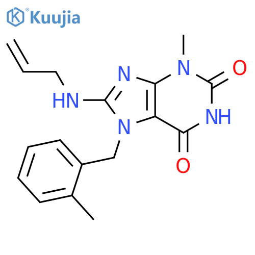 3-methyl-7-(2-methylphenyl)methyl-8-(prop-2-en-1-yl)amino-2,3,6,7-tetrahydro-1H-purine-2,6-dione structure