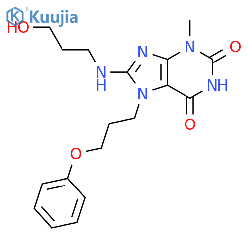8-(3-hydroxypropyl)amino-3-methyl-7-(3-phenoxypropyl)-2,3,6,7-tetrahydro-1H-purine-2,6-dione structure
