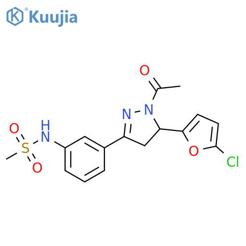 N-{3-1-acetyl-5-(5-chlorofuran-2-yl)-4,5-dihydro-1H-pyrazol-3-ylphenyl}methanesulfonamide structure