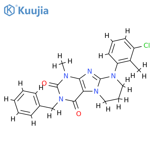 3-benzyl-9-(3-chloro-2-methylphenyl)-1-methyl-1H,2H,3H,4H,6H,7H,8H,9H-pyrimido1,2-gpurine-2,4-dione structure
