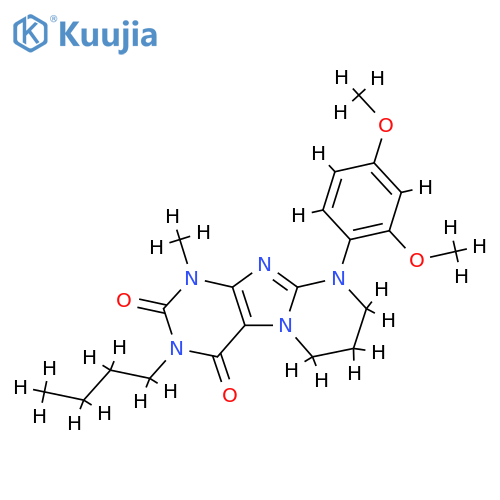 3-butyl-9-(2,4-dimethoxyphenyl)-1-methyl-1H,2H,3H,4H,6H,7H,8H,9H-pyrimido1,2-gpurine-2,4-dione structure