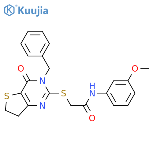 2-({3-benzyl-4-oxo-3H,4H,6H,7H-thieno3,2-dpyrimidin-2-yl}sulfanyl)-N-(3-methoxyphenyl)acetamide structure