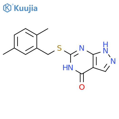 6-{(2,5-dimethylphenyl)methylsulfanyl}-1H,4H,5H-pyrazolo3,4-dpyrimidin-4-one structure