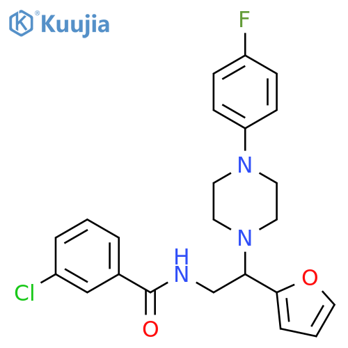 3-chloro-N-{2-4-(4-fluorophenyl)piperazin-1-yl-2-(furan-2-yl)ethyl}benzamide structure
