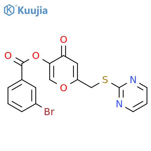 4-oxo-6-(pyrimidin-2-ylsulfanyl)methyl-4H-pyran-3-yl 3-bromobenzoate structure