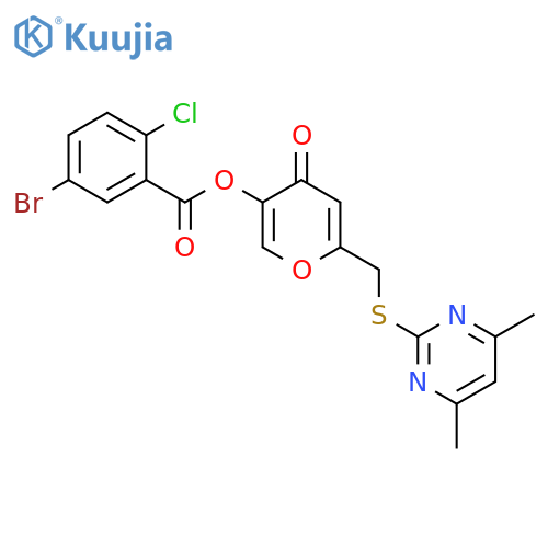 6-{(4,6-dimethylpyrimidin-2-yl)sulfanylmethyl}-4-oxo-4H-pyran-3-yl 5-bromo-2-chlorobenzoate structure