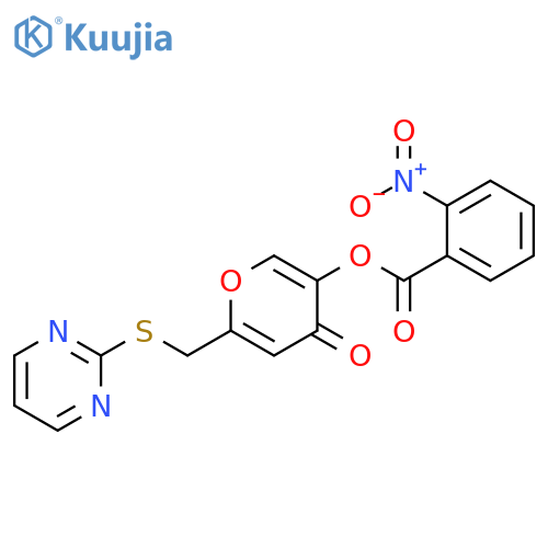 4-oxo-6-(pyrimidin-2-ylsulfanyl)methyl-4H-pyran-3-yl 2-nitrobenzoate structure