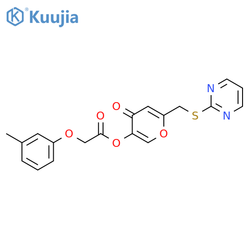 4-oxo-6-(pyrimidin-2-ylsulfanyl)methyl-4H-pyran-3-yl 2-(3-methylphenoxy)acetate structure