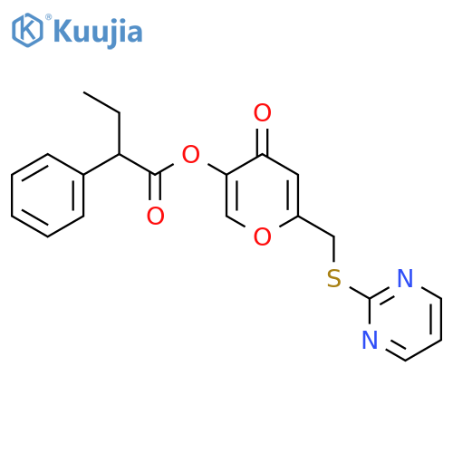 4-oxo-6-(pyrimidin-2-ylsulfanyl)methyl-4H-pyran-3-yl 2-phenylbutanoate structure