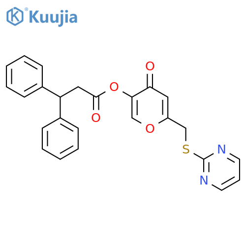 4-oxo-6-(pyrimidin-2-ylsulfanyl)methyl-4H-pyran-3-yl 3,3-diphenylpropanoate structure