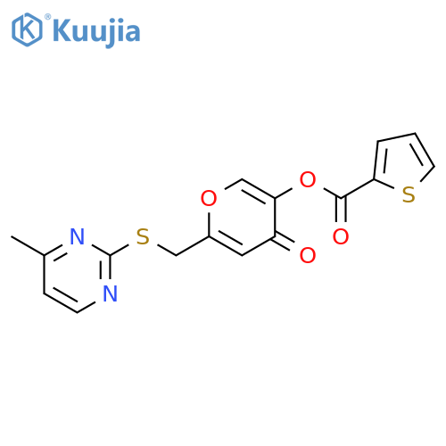 6-{(4-methylpyrimidin-2-yl)sulfanylmethyl}-4-oxo-4H-pyran-3-yl thiophene-2-carboxylate structure