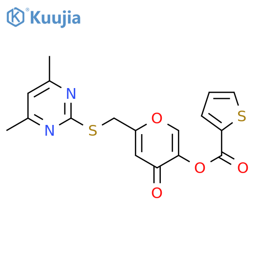 6-{(4,6-dimethylpyrimidin-2-yl)sulfanylmethyl}-4-oxo-4H-pyran-3-yl thiophene-2-carboxylate structure
