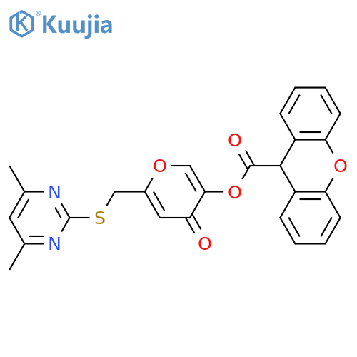6-{(4,6-dimethylpyrimidin-2-yl)sulfanylmethyl}-4-oxo-4H-pyran-3-yl 9H-xanthene-9-carboxylate structure